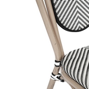 Marseille Indoor/Outdoor Commercial Thonet French Bistro Stacking Chair, Black/White Textilene and Bamboo Print Aluminum Frame in LT Natural, SDA-AD642002S-TXT-BLKWH-LTNAT-GG