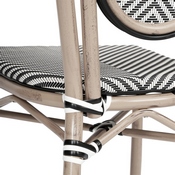 Marseille Indoor/Outdoor Commercial Thonet French Bistro Stacking Chair, Black/White Textilene and Bamboo Print Aluminum Frame in LT Natural, SDA-AD642002S-TXT-BLKWH-LTNAT-GG