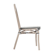 Marseille Indoor/Outdoor Commercial Thonet French Bistro Stacking Chair, Black/White Textilene and Bamboo Print Aluminum Frame in LT Natural, SDA-AD642002S-TXT-BLKWH-LTNAT-GG