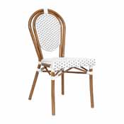 Lourdes Indoor/Outdoor Commercial Thonet French Bistro Stacking Chair, White and Gray PE Rattan and Bamboo Print Aluminum Frame in Natural, SDA-AD642002S-WHGY-NAT-GG