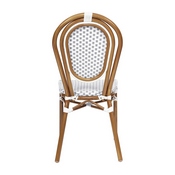 Lourdes Indoor/Outdoor Commercial Thonet French Bistro Stacking Chair, White and Gray PE Rattan and Bamboo Print Aluminum Frame in Natural, SDA-AD642002S-WHGY-NAT-GG