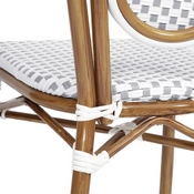 Lourdes Indoor/Outdoor Commercial Thonet French Bistro Stacking Chair, White and Gray PE Rattan and Bamboo Print Aluminum Frame in Natural, SDA-AD642002S-WHGY-NAT-GG