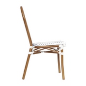 Lourdes Indoor/Outdoor Commercial Thonet French Bistro Stacking Chair, White and Gray PE Rattan and Bamboo Print Aluminum Frame in Natural, SDA-AD642002S-WHGY-NAT-GG