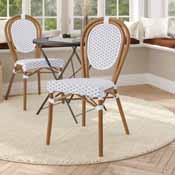 Lourdes Indoor/Outdoor Commercial Thonet French Bistro Stacking Chair, White and Gray PE Rattan and Bamboo Print Aluminum Frame in Natural, SDA-AD642002S-WHGY-NAT-GG
