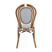 Lourdes Indoor/Outdoor Commercial Thonet French Bistro Stacking Chair, White and Navy PE Rattan and Bamboo Print Aluminum Frame in Natural, SDA-AD642002S-WHNVY-NAT-GG