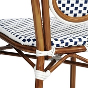 Lourdes Indoor/Outdoor Commercial Thonet French Bistro Stacking Chair, White and Navy PE Rattan and Bamboo Print Aluminum Frame in Natural, SDA-AD642002S-WHNVY-NAT-GG