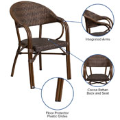Milano Series Cocoa Rattan Restaurant Patio Chair with Bamboo-Aluminum Frame, SDA-AD642003R-1-GG