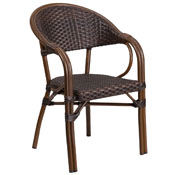 Milano Series Dark Brown Rattan Restaurant Patio Chair with Red Bamboo-Aluminum Frame, SDA-AD642003R-2-GG