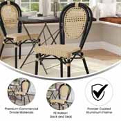 Cannes Indoor/Outdoor Commercial Thonet French Bistro Stacking Chair, Natural PE Cane Rattan and Black Aluminum Frame, SDA-AD642110-1-NAT-BK-GG