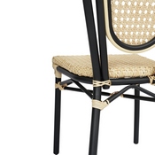 Cannes Indoor/Outdoor Commercial Thonet French Bistro Stacking Chair, Natural PE Cane Rattan and Black Aluminum Frame, SDA-AD642110-1-NAT-BK-GG