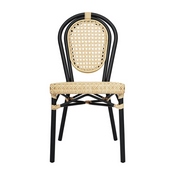 Cannes Indoor/Outdoor Commercial Thonet French Bistro Stacking Chair, Natural PE Cane Rattan and Black Aluminum Frame, SDA-AD642110-1-NAT-BK-GG