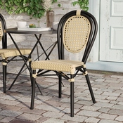 Cannes Indoor/Outdoor Commercial Thonet French Bistro Stacking Chair, Natural PE Cane Rattan and Black Aluminum Frame, SDA-AD642110-1-NAT-BK-GG
