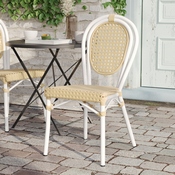 Cannes Indoor/Outdoor Commercial Thonet French Bistro Stacking Chair, Natural PE Cane Rattan and White Aluminum Frame, SDA-AD642110-1-NAT-WH-GG