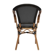 Marseille Indoor/Outdoor Commercial French Bistro Stacking Chair with Arms, Black Textilene and Bamboo Print Aluminum Frame in Natural, SDA-ADS642108-BK-NAT-GG