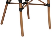 Marseille Indoor/Outdoor Commercial French Bistro Stacking Chair with Arms, Black Textilene and Bamboo Print Aluminum Frame in Natural, SDA-ADS642108-BK-NAT-GG