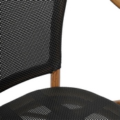 Marseille Indoor/Outdoor Commercial French Bistro Stacking Chair with Arms, Black Textilene and Bamboo Print Aluminum Frame in Natural, SDA-ADS642108-BK-NAT-GG