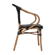 Marseille Indoor/Outdoor Commercial French Bistro Stacking Chair with Arms, Black Textilene and Bamboo Print Aluminum Frame in Natural, SDA-ADS642108-BK-NAT-GG