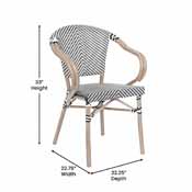 Marseille Indoor/Outdoor Commercial French Bistro Stacking Chair with Arms, Black/White Textilene and Bamboo Print Aluminum Frame in LT Natural, SDA-ADS642108-BLKWH-LTNAT-GG
