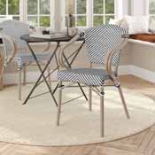 Marseille Indoor/Outdoor Commercial French Bistro Stacking Chair with Arms, Black/White Textilene and Bamboo Print Aluminum Frame in LT Natural, SDA-ADS642108-BLKWH-LTNAT-GG