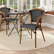 Bordeaux Indoor/Outdoor Commercial French Bistro Stacking Chair with Arms, Black and White PE Rattan and Bamboo Print Aluminum Frame in Natural, SDA-ADS642142-BKWH-NAT-GG