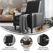 Ezra Mid-Century Modern LeatherSoft Upholstered Button Tufted Pushback Recliner in Black for Residential & Commercial Use, SG-SX-80415N-BK-GG