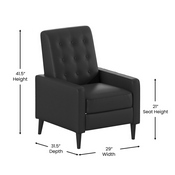Ezra Mid-Century Modern LeatherSoft Upholstered Button Tufted Pushback Recliner in Black for Residential & Commercial Use, SG-SX-80415N-BK-GG