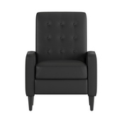 Ezra Mid-Century Modern LeatherSoft Upholstered Button Tufted Pushback Recliner in Black for Residential & Commercial Use