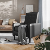 Ezra Mid-Century Modern LeatherSoft Upholstered Button Tufted Pushback Recliner in Black for Residential & Commercial Use, SG-SX-80415N-BK-GG