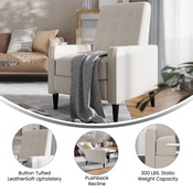 Ezra Mid-Century Modern LeatherSoft Upholstered Button Tufted Pushback Recliner in Cream for Residential & Commercial Use, SG-SX-80415N-CRM-GG