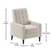 Ezra Mid-Century Modern LeatherSoft Upholstered Button Tufted Pushback Recliner in Cream for Residential & Commercial Use, SG-SX-80415N-CRM-GG