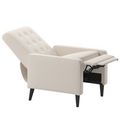 Ezra Mid-Century Modern LeatherSoft Upholstered Button Tufted Pushback Recliner in Cream for Residential & Commercial Use, SG-SX-80415N-CRM-GG