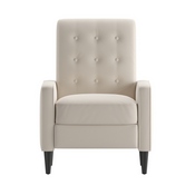 Ezra Mid-Century Modern LeatherSoft Upholstered Button Tufted Pushback Recliner in Cream for Residential & Commercial Use
