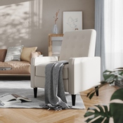Ezra Mid-Century Modern LeatherSoft Upholstered Button Tufted Pushback Recliner in Cream for Residential & Commercial Use, SG-SX-80415N-CRM-GG