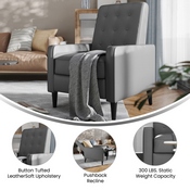 Ezra Mid-Century Modern LeatherSoft Upholstered Button Tufted Pushback Recliner in Light Gray for Residential & Commercial Use, SG-SX-80415N-LGY-GG