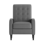 Ezra Mid-Century Modern LeatherSoft Upholstered Button Tufted Pushback Recliner in Light Gray for Residential & Commercial Use