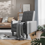 Ezra Mid-Century Modern LeatherSoft Upholstered Button Tufted Pushback Recliner in Light Gray for Residential & Commercial Use, SG-SX-80415N-LGY-GG