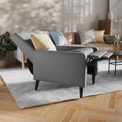 Ezra Mid-Century Modern LeatherSoft Upholstered Button Tufted Pushback Recliner in Light Gray for Residential & Commercial Use, SG-SX-80415N-LGY-GG