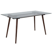 Meriden 31.5" x 55" Rectangular Solid Walnut Wood Table with Clear Glass Top, SK-17GC-034-W-GG