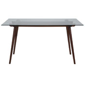Meriden 31.5" x 55" Rectangular Solid Walnut Wood Table with Clear Glass Top, SK-17GC-034-W-GG