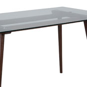 Meriden 31.5" x 55" Rectangular Solid Walnut Wood Table with Clear Glass Top, SK-17GC-034-W-GG