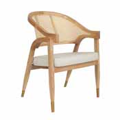 Naomi Commercial Cane Rattan Dining and Accent Chair with Solid Wood Frame Featuring Gold Tipped Legs and Beige Padded Seat in Natural, SK-220901-NAT-GG