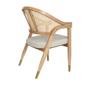 Naomi Commercial Cane Rattan Dining and Accent Chair with Solid Wood Frame Featuring Gold Tipped Legs and Beige Padded Seat in Natural, SK-220901-NAT-GG