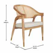 Naomi Commercial Cane Rattan Dining and Accent Chair with Solid Wood Frame Featuring Gold Tipped Legs and Beige Padded Seat in Natural, SK-220901-NAT-GG