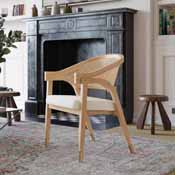 Naomi Commercial Cane Rattan Dining and Accent Chair with Solid Wood Frame Featuring Gold Tipped Legs and Beige Padded Seat in Natural, SK-220901-NAT-GG