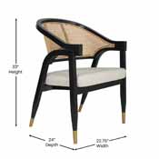 Naomi Commercial Cane Rattan Dining and Accent Chair with Solid Wood Frame Featuring Gold Tipped Legs and Beige Padded Seat in Natural/Black, SK-220901-NATBLK-GG