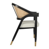 Naomi Commercial Cane Rattan Dining and Accent Chair with Solid Wood Frame Featuring Gold Tipped Legs and Beige Padded Seat in Natural/Black, SK-220901-NATBLK-GG