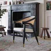 Naomi Commercial Cane Rattan Dining and Accent Chair with Solid Wood Frame Featuring Gold Tipped Legs and Beige Padded Seat in Natural/Black, SK-220901-NATBLK-GG