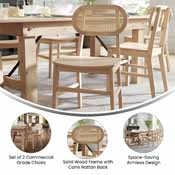 Jacob Set of 2 Commercial Cane Rattan Dining and Event Chairs with Solid Wood Frame and Seat, Natural, SK-220902-NAT-GG