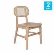 Jacob Set of 2 Commercial Cane Rattan Dining and Event Chairs with Solid Wood Frame and Seat, Natural, SK-220902-NAT-GG