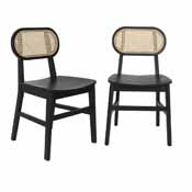 Jacob Set of 2 Commercial Cane Rattan Dining and Event Chairs with Solid Wood Frame and Seat, Natural/Black, SK-220902-NATBLK-GG